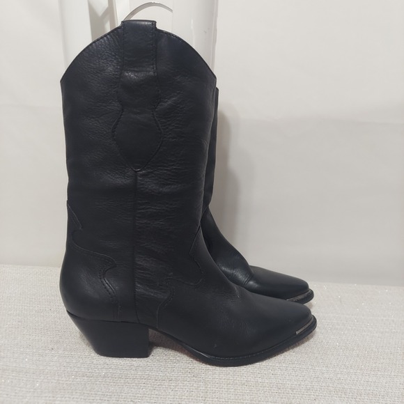 Code West Black Leather Cowboy Boots Women's 6.5 M Western - Picture 3 of 9